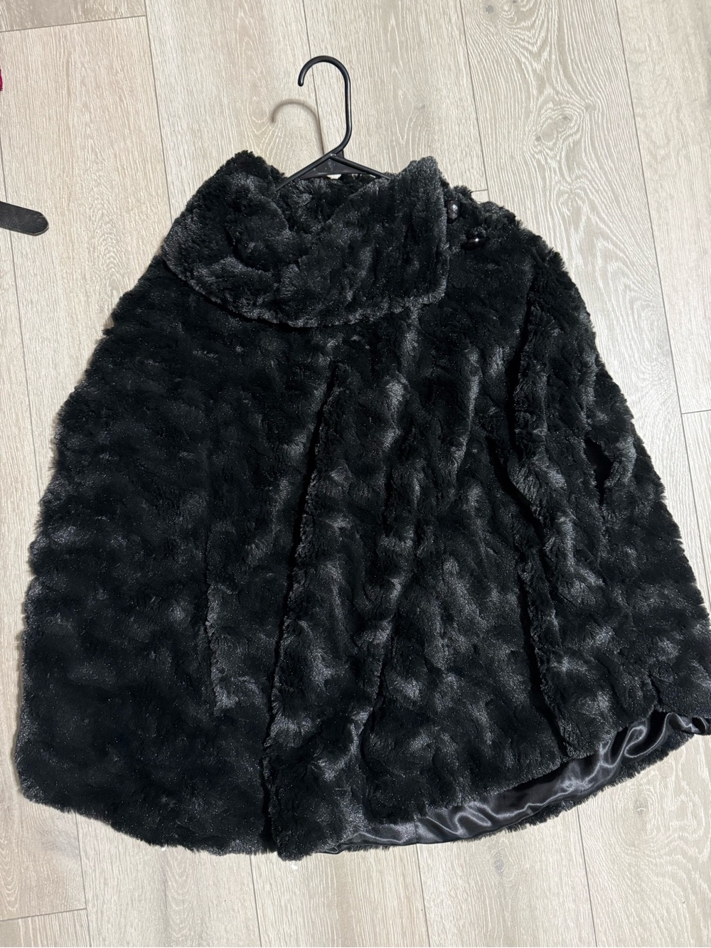 dennis basso Black Faux-Fur Cape with Stand Collar